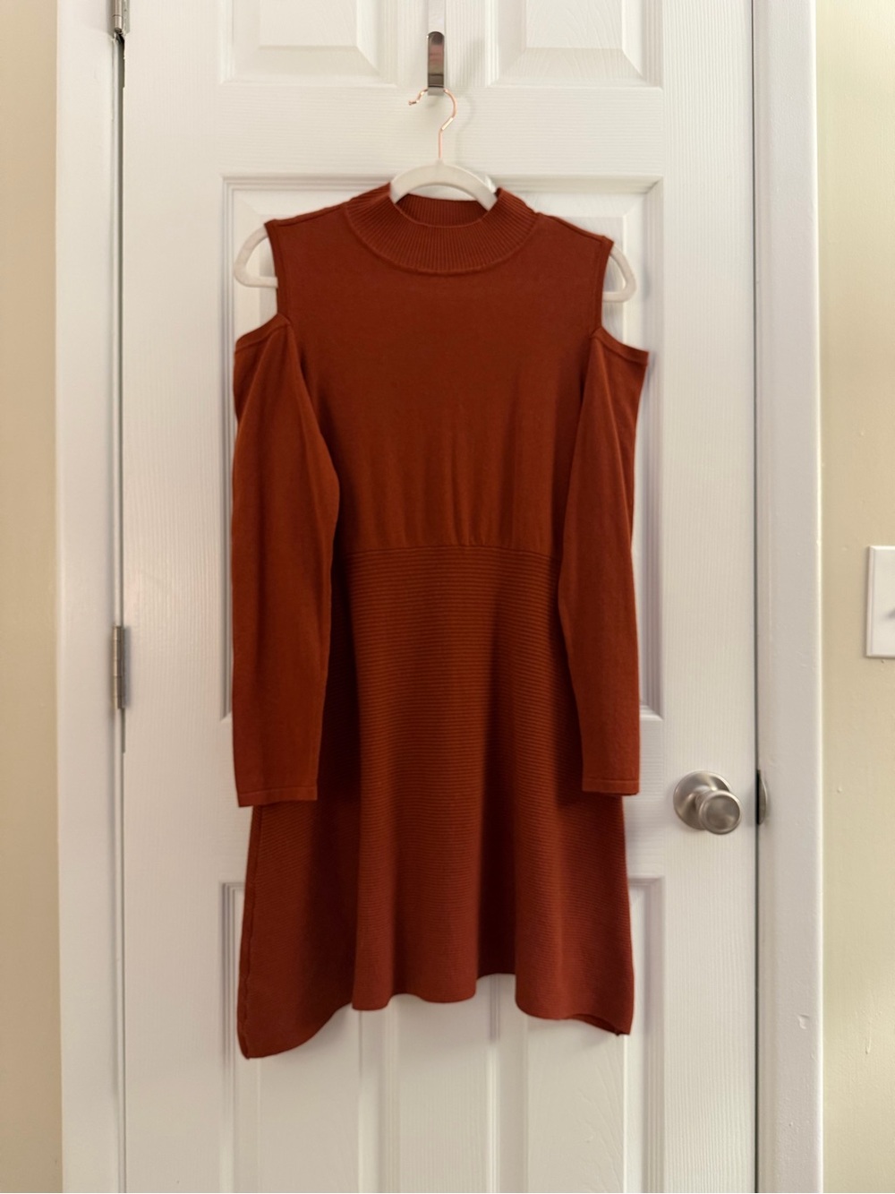 Style & Co Burnt Orange Knit Mock Neck Cold Shoulder Sweater Dress Small